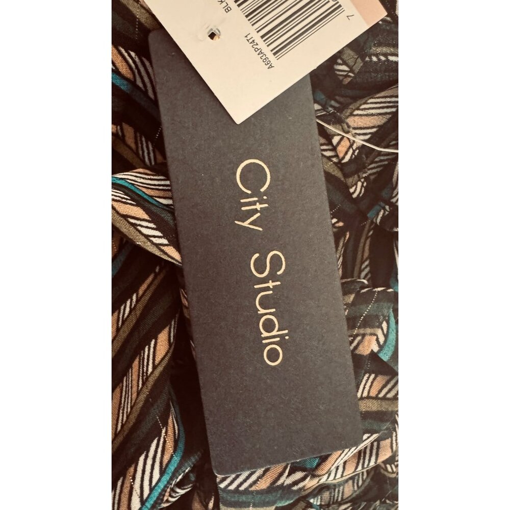 NWT City Studio Size 15 Multicolor Chevron Wrap Dress Ruffle Hem V-Neck - Picture 13 of 16
